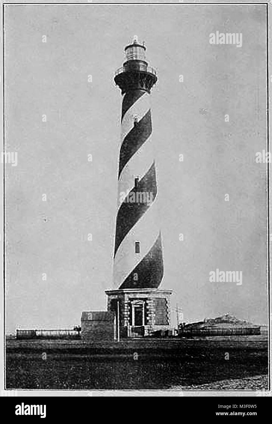 Old American phares, phares et les aides à la navigation - Cape Hatteras Lighthouse - Light Station, North Carolina, USA en 1923 Banque D'Images