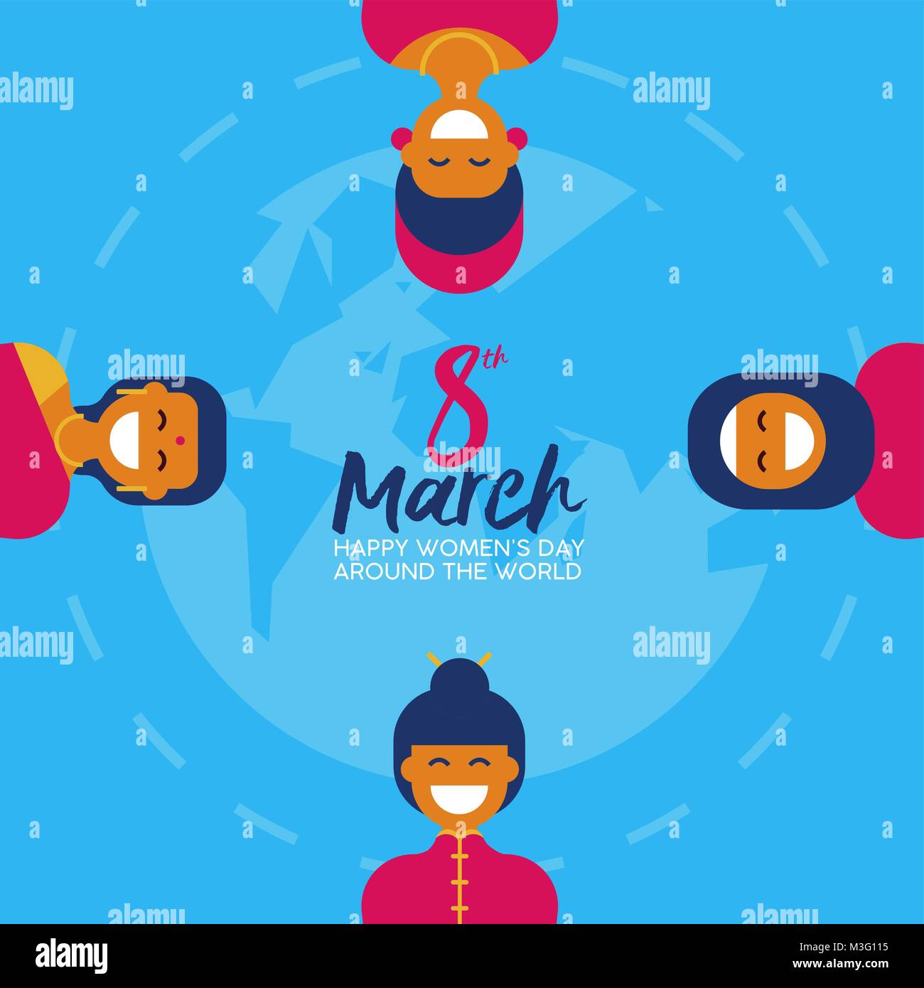 Heureuse Journée de la Femme 2018 illustration de carte de vœux, groupe de femmes dans des vêtements traditionnels pour divers célébration mondiale. Inclut un Indien, Illustration de Vecteur