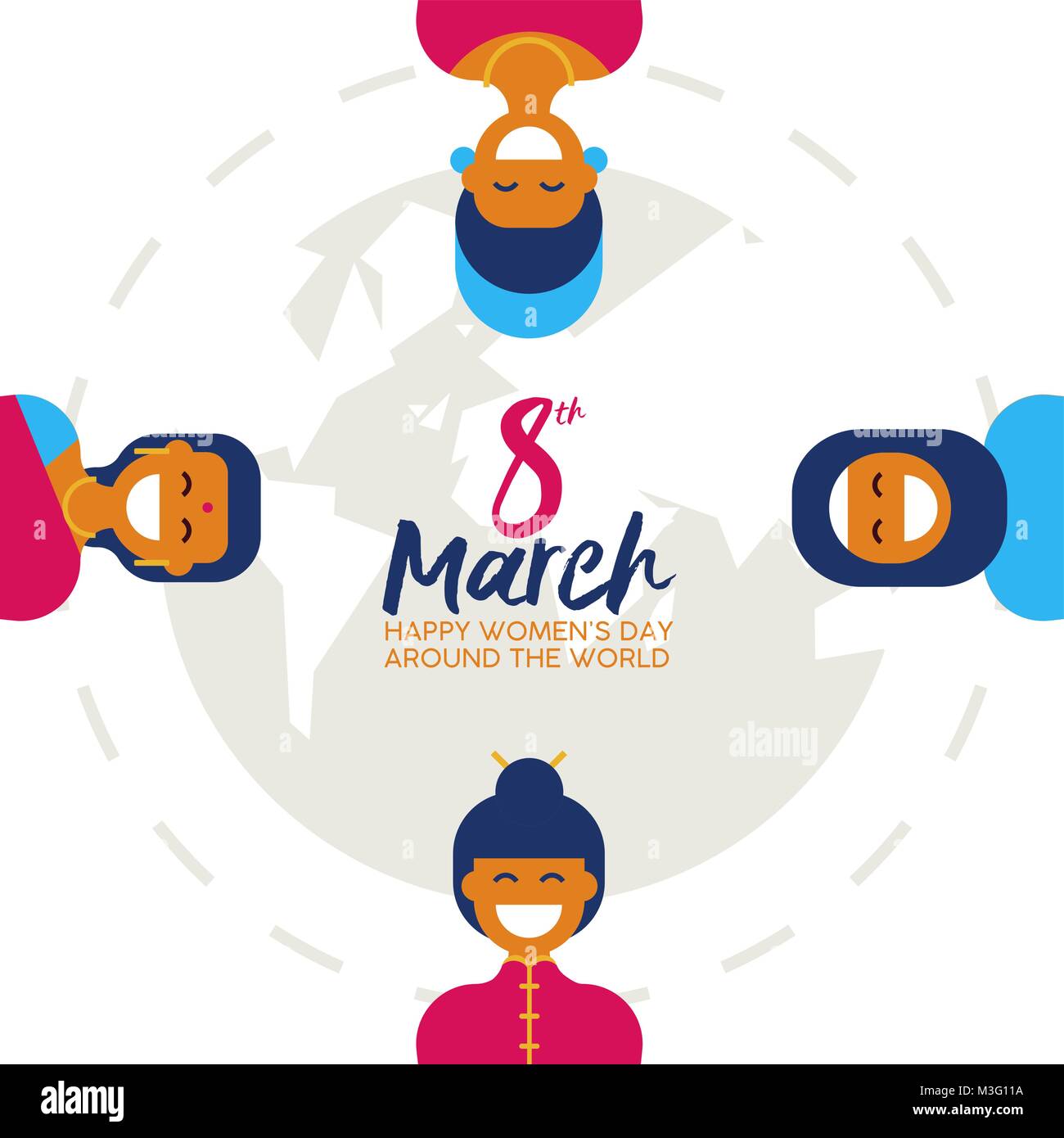 Heureuse Journée de la Femme 2018 illustration de carte de vœux, groupe de femmes dans des vêtements traditionnels pour divers célébration mondiale. Inclut un Indien, Illustration de Vecteur