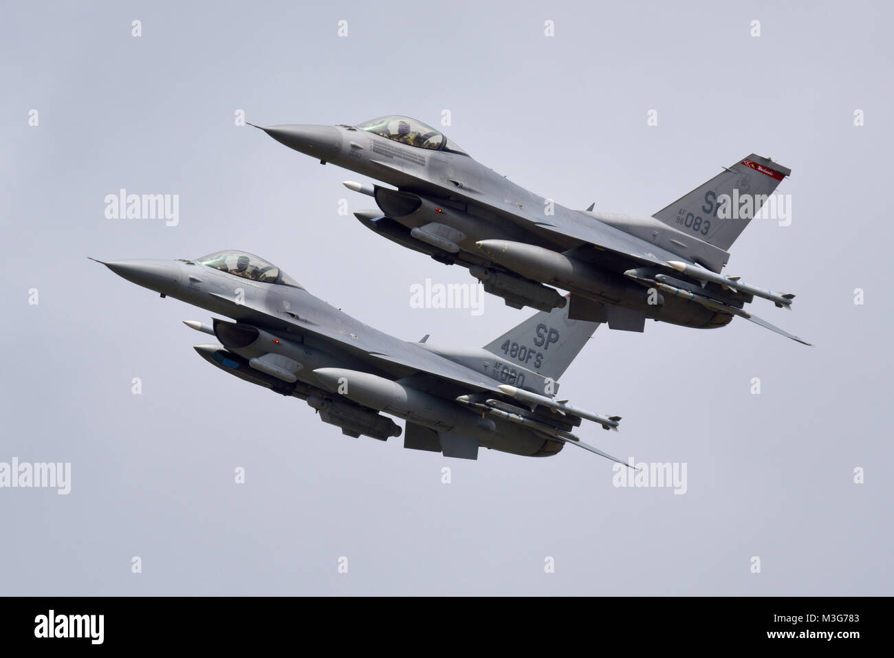 Lockheed Martin F-16 Fighting Falcon d'avions de chasse de l'United States Air Force. General Dynamics F16C. 480e Escadron de chasse Banque D'Images