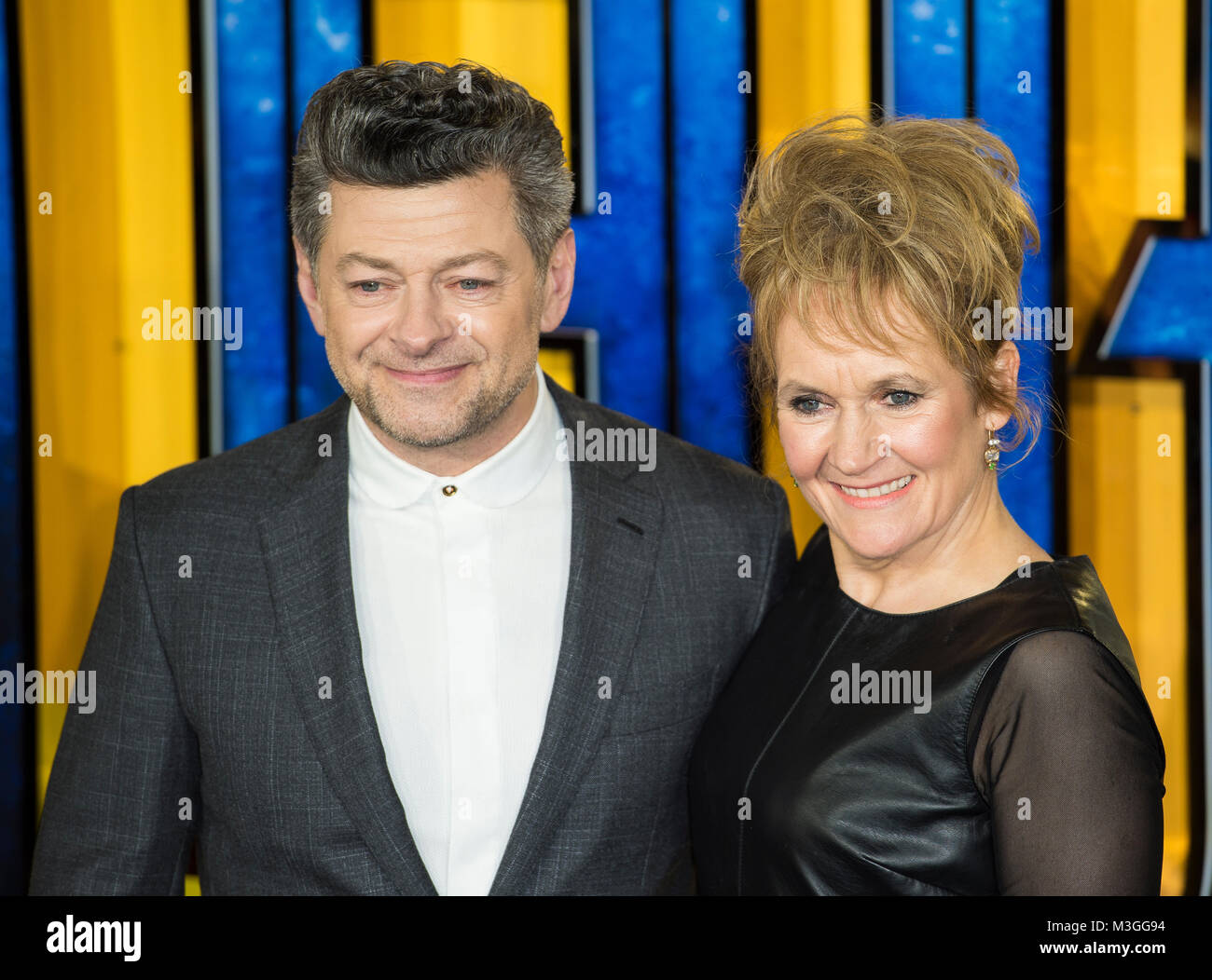 Andy Serkis et Lorraine Ashbourne assister à la première européenne de Marvel Studios' 'Black Panther' à l'Eventim Apollo, 75015 le 8 février 2 Banque D'Images