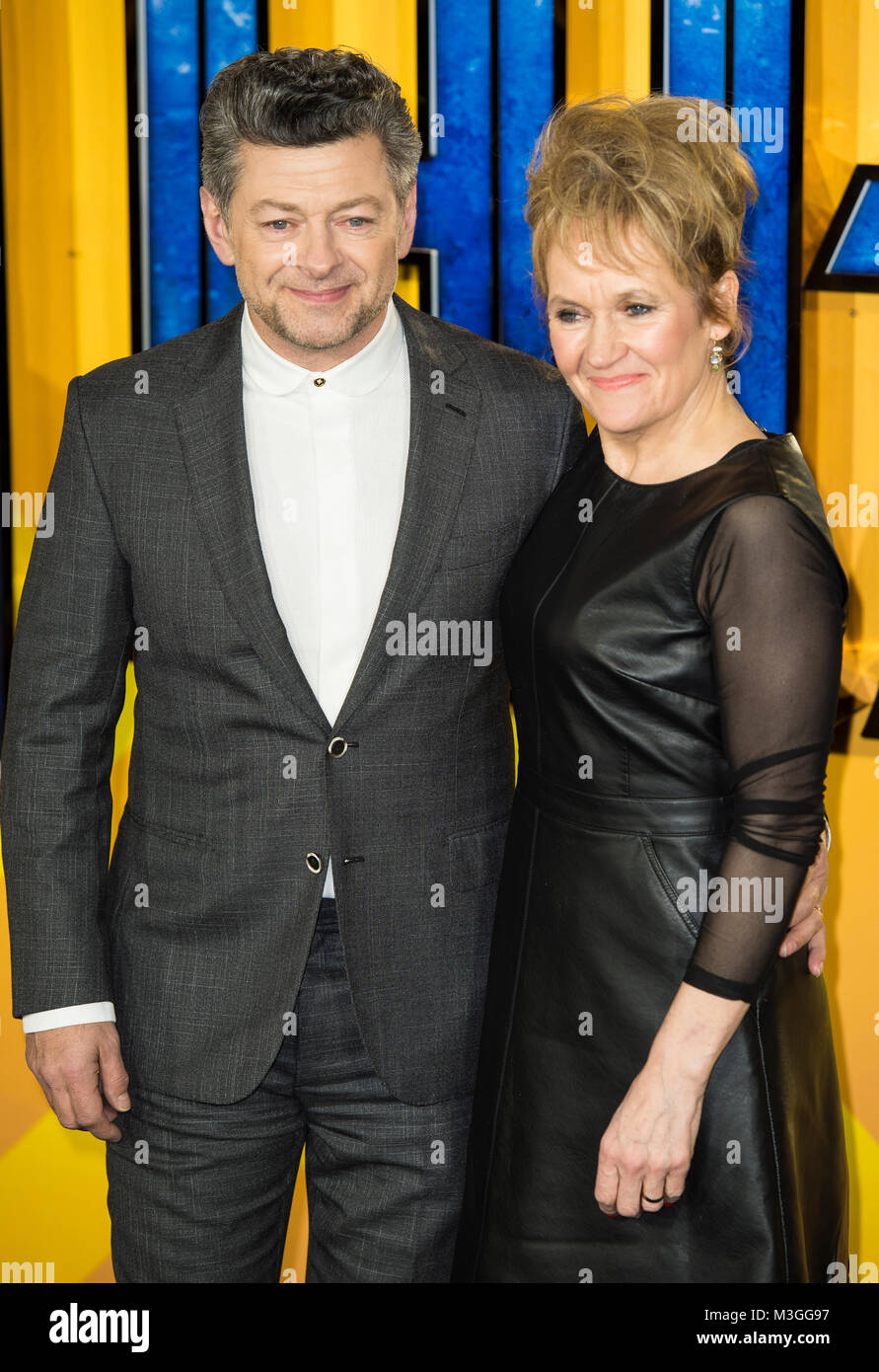 Andy Serkis et Lorraine Ashbourne assister à la première européenne de Marvel Studios' 'Black Panther' à l'Eventim Apollo, 75015 le 8 février 2 Banque D'Images