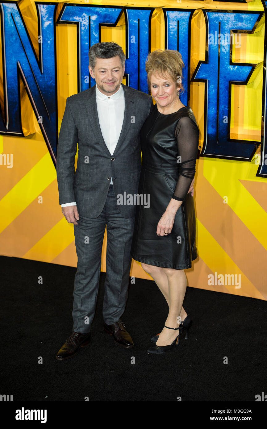 Andy Serkis et Lorraine Ashbourne assister à la première européenne de Marvel Studios' 'Black Panther' à l'Eventim Apollo, 75015 le 8 février 2 Banque D'Images