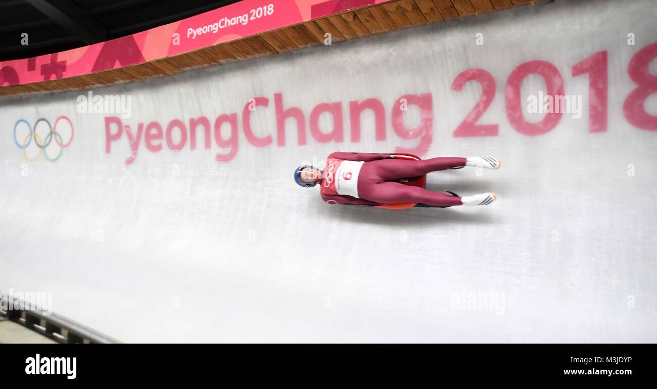 Gangneung, Corée du Sud. 11 Février, 2018. Repilov romain (OAR). Mens luge. Jeux Olympiques d'hiver de Pyeongchang 2018. Alpensia centre coulissante. Alpensia. Gangneung. République de Corée. 11/02/2018. Credit : Sport en images/Alamy Live News Banque D'Images