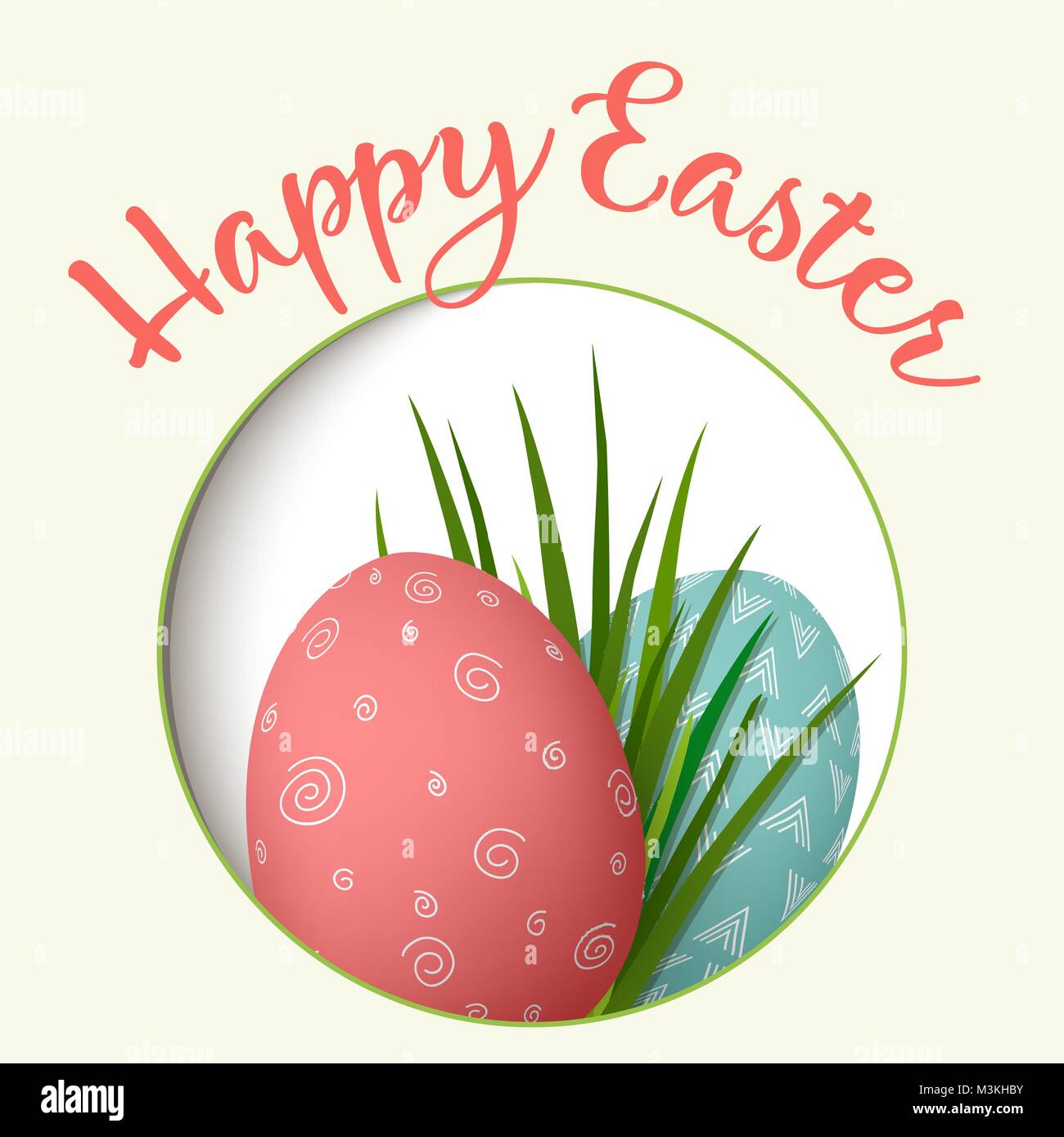 Joyeuses Pâques. Pâques oeufs rouge et vert avec des ornements simples abstraites en cadre photo ronde. vector illustration Illustration de Vecteur