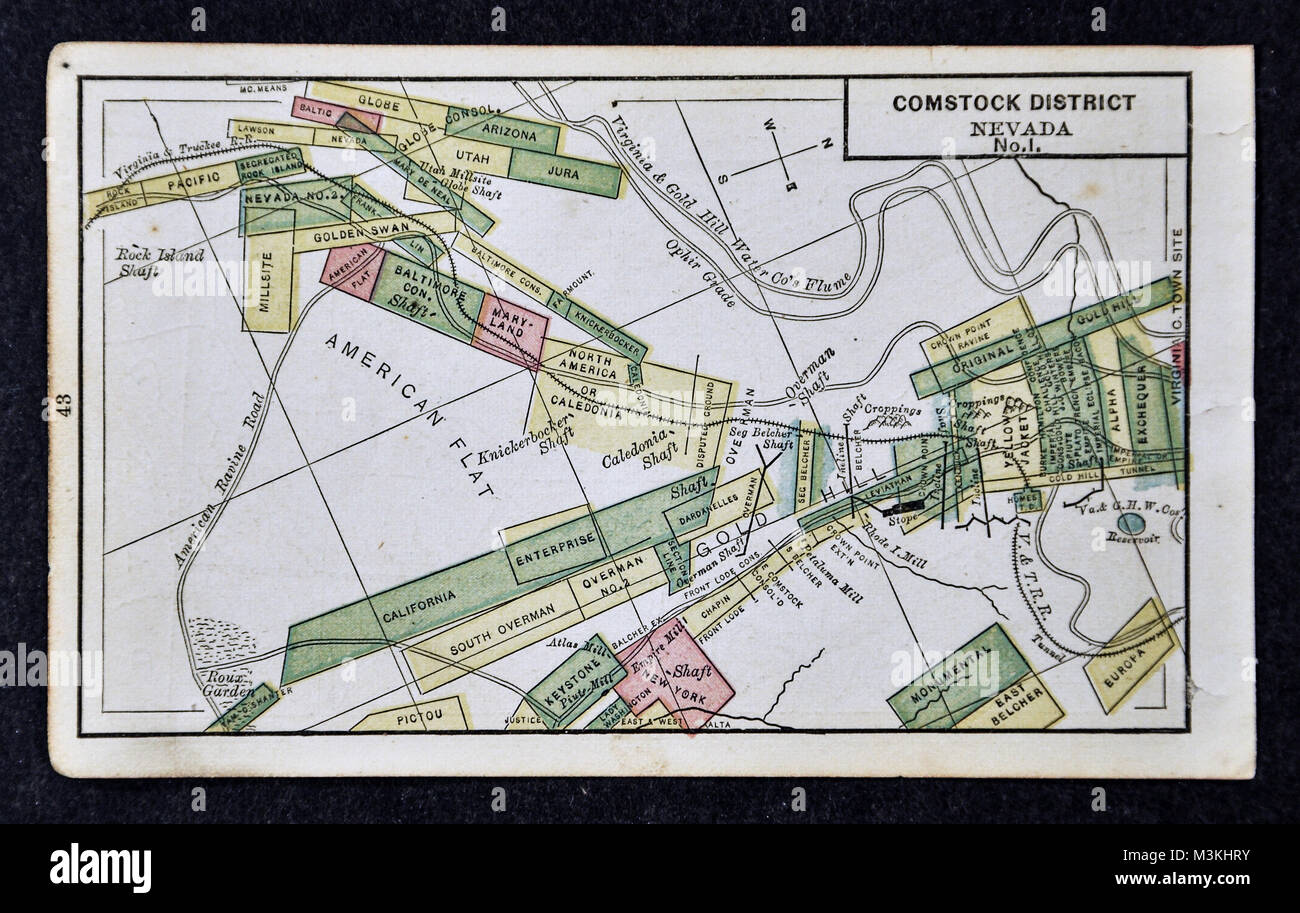 1882 - Carte Atlas Bradstreet Carte Mine d'Or - District de Comstock, Nevada n° 2 - United States Banque D'Images