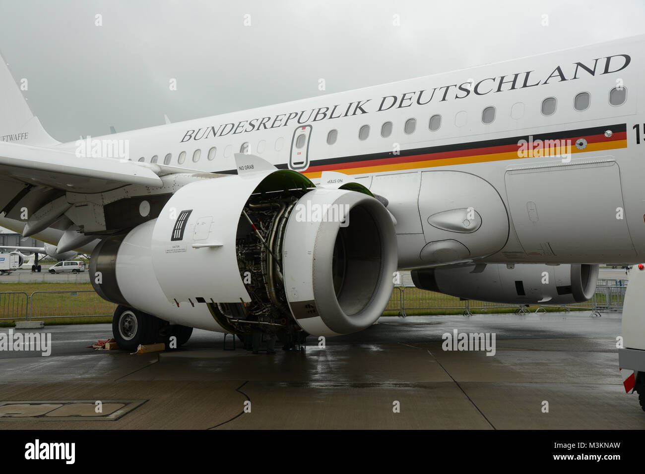 Un Regierungsmaschine Triebwerke die der319CJ der Luftwaffe von Airbus. Verfuegt ueber das Flugzeug Typ 2 Triebwerke des CFM56-5B7. Ausgestellt wurde die Maschine auf der ILA International Airshow 2016 à Berlin. Banque D'Images