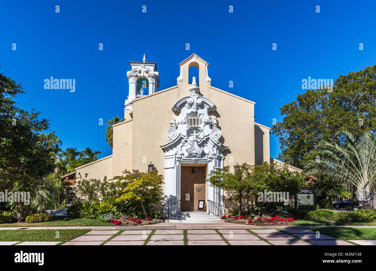 Coral Gables Congregational Church, Comté de Miami-Dade, en Floride, aux États-Unis. Banque D'Images