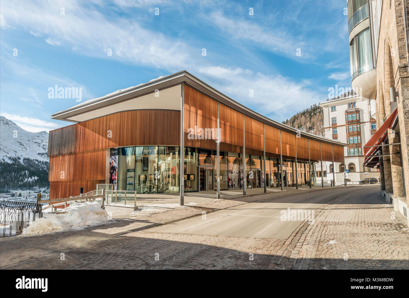 Architecture au centre ville de St.Moritz, Grisons, Suisse Banque D'Images