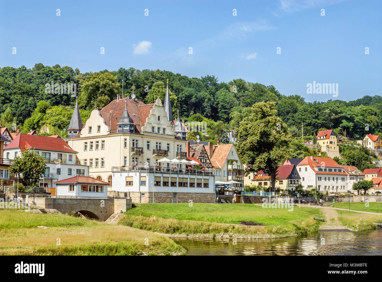 Uferpromenade von Wehlen, Saechsische Schweiz, Sachsen, Allemagne Banque D'Images