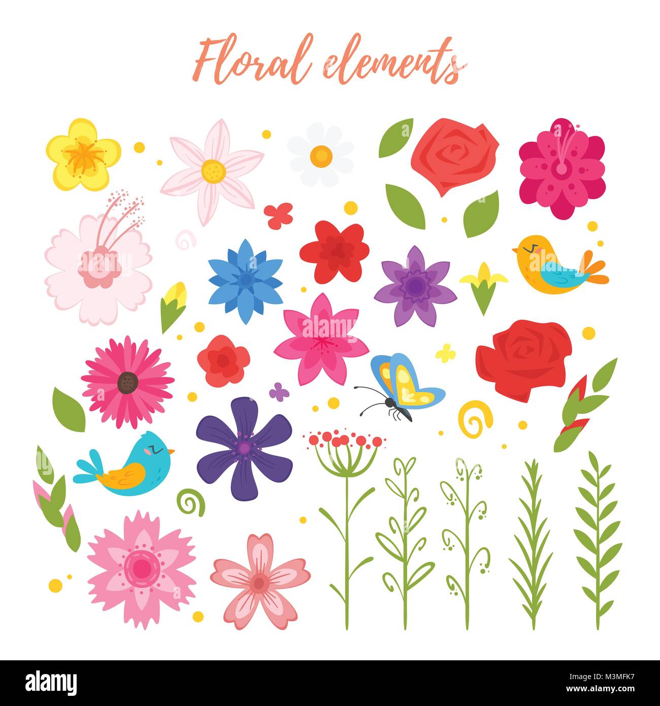 Vector cartoon style éléments floraux pour votre conception. Illustration de Vecteur