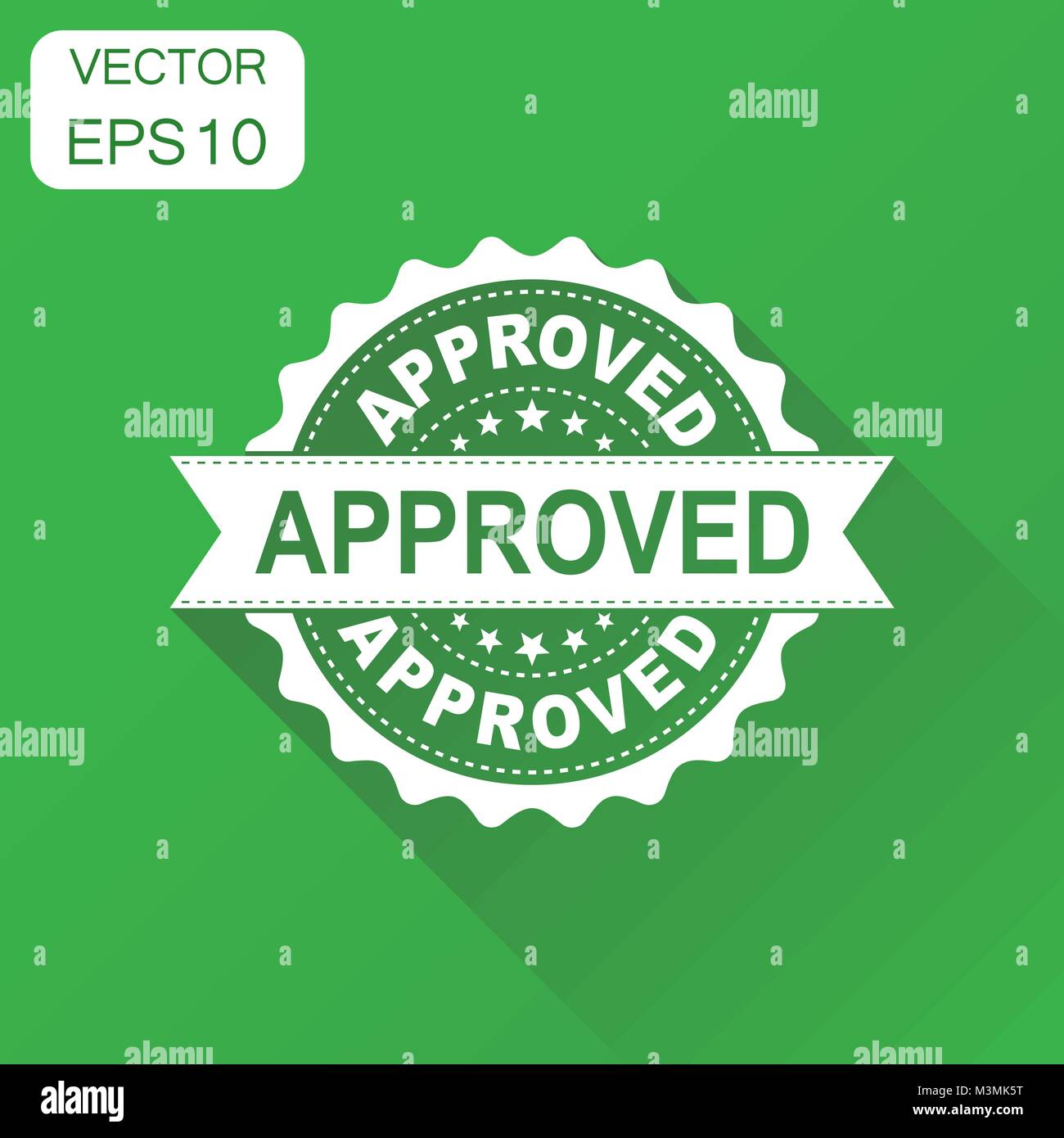 Timbre joint approuvé icône. Concept d'approuver a accepté d'un insigne pictogramme. Vector illustration sur fond vert à l'ombre. Illustration de Vecteur