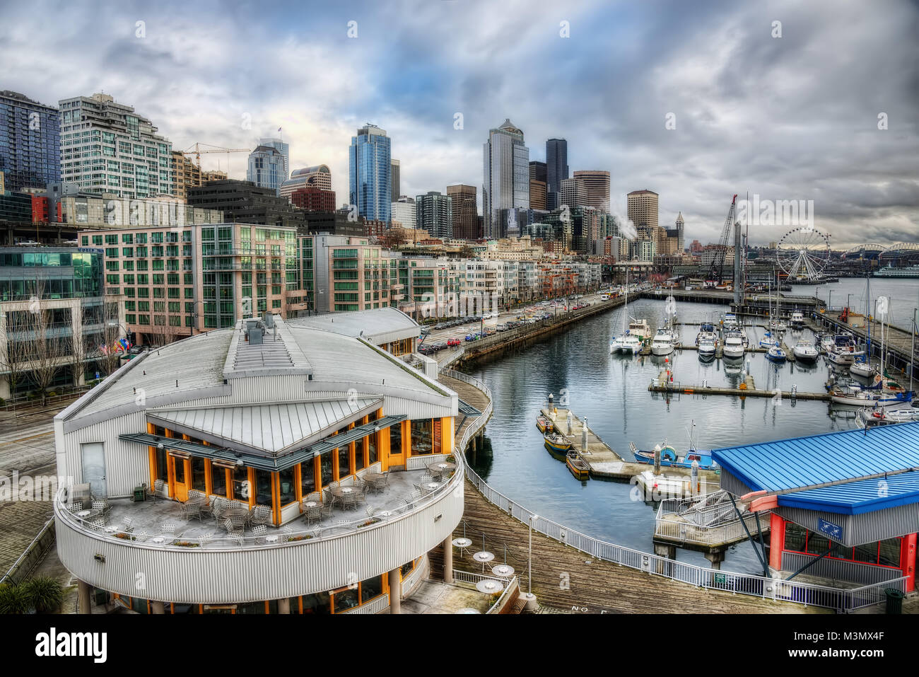 Seattle Skyline de Wharf pris en 2015 Banque D'Images