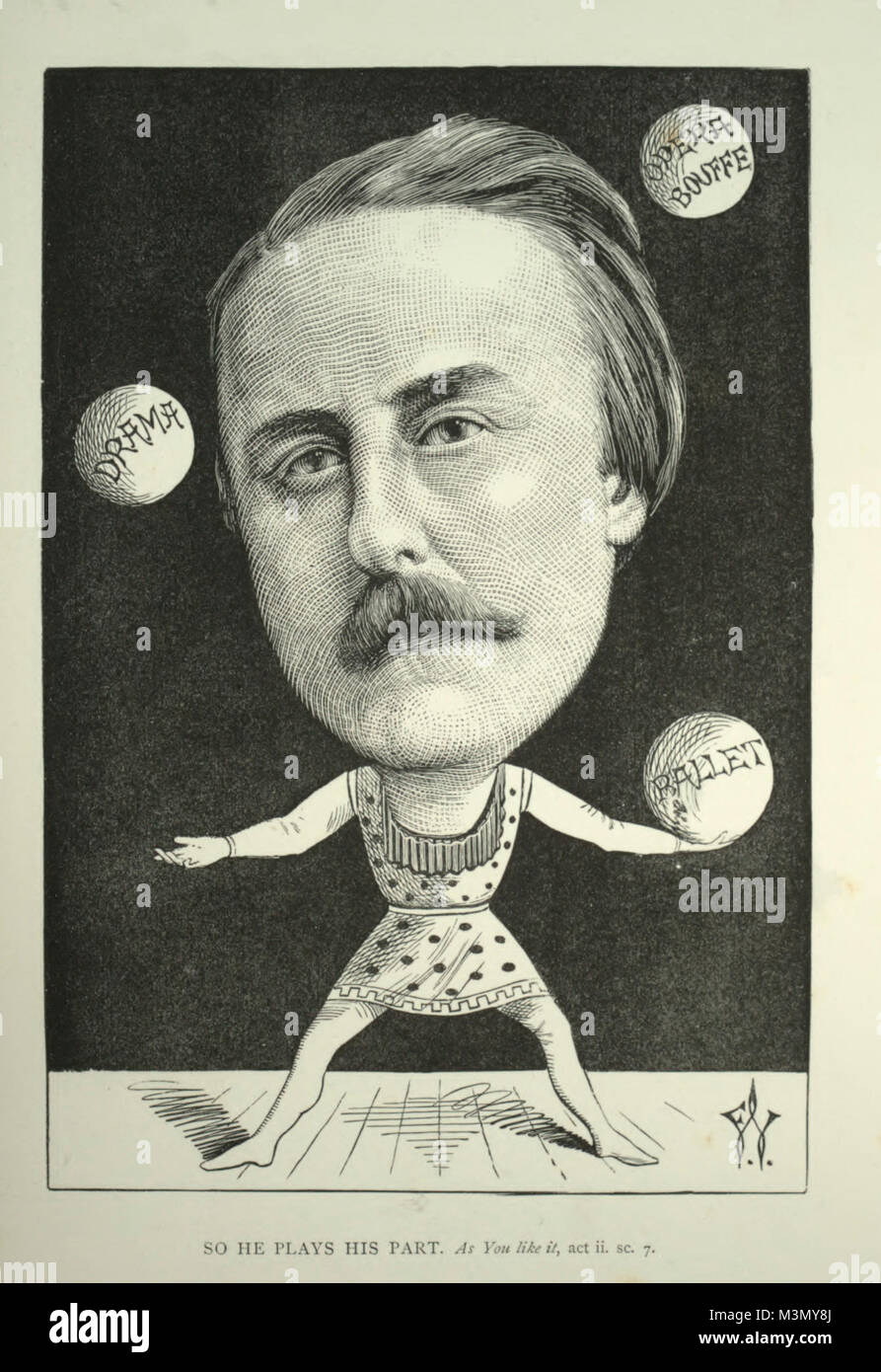 Caricature de John Hollingshead, impresario du théâtre anglais, journaliste et écrivain durant la seconde moitié du xixe siècle Banque D'Images