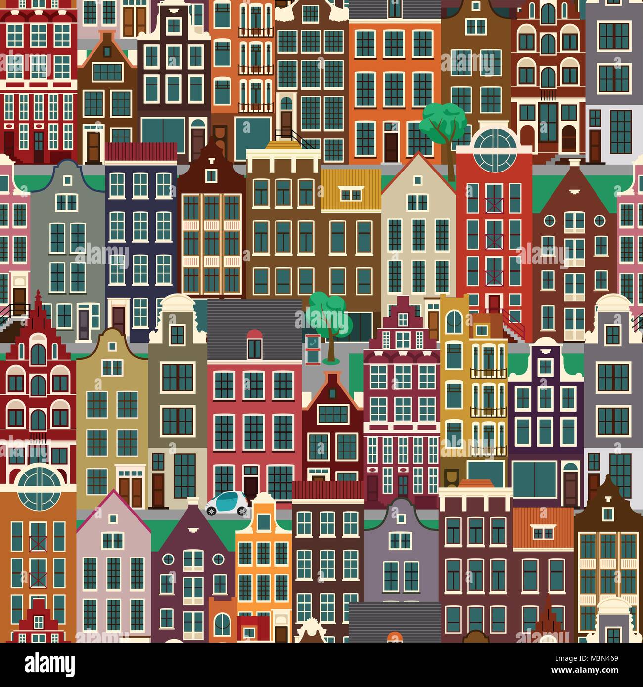 Paysages urbains avec de vieilles maisons européennes, les rues de la ville, motif transparent Illustration de Vecteur