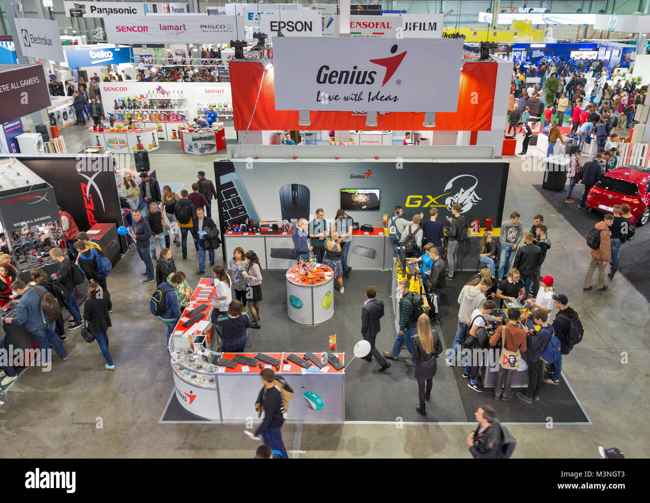 KIEV, UKRAINE - 07 octobre 2017 : visite du Genius, périphériques informatiques basée à Taiwan marque créée par KYE Systems stand lors de l'ECO 2017, plus grand Banque D'Images