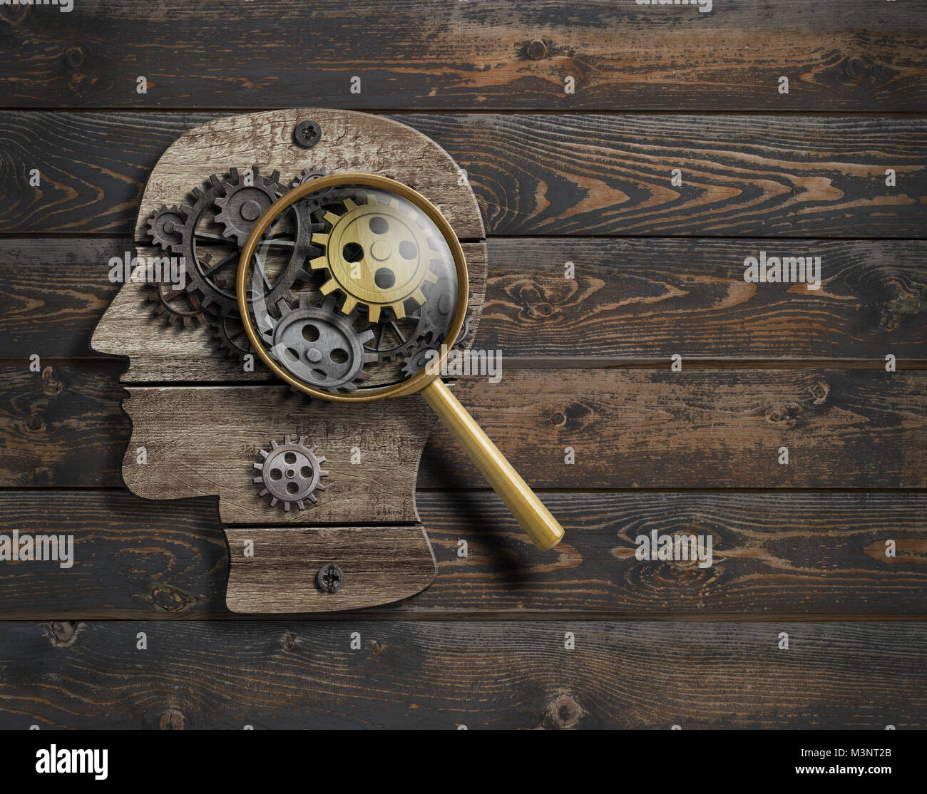 La psychologie ou inventer la conception. La fonction cérébrale modèle 3d illustration. Banque D'Images