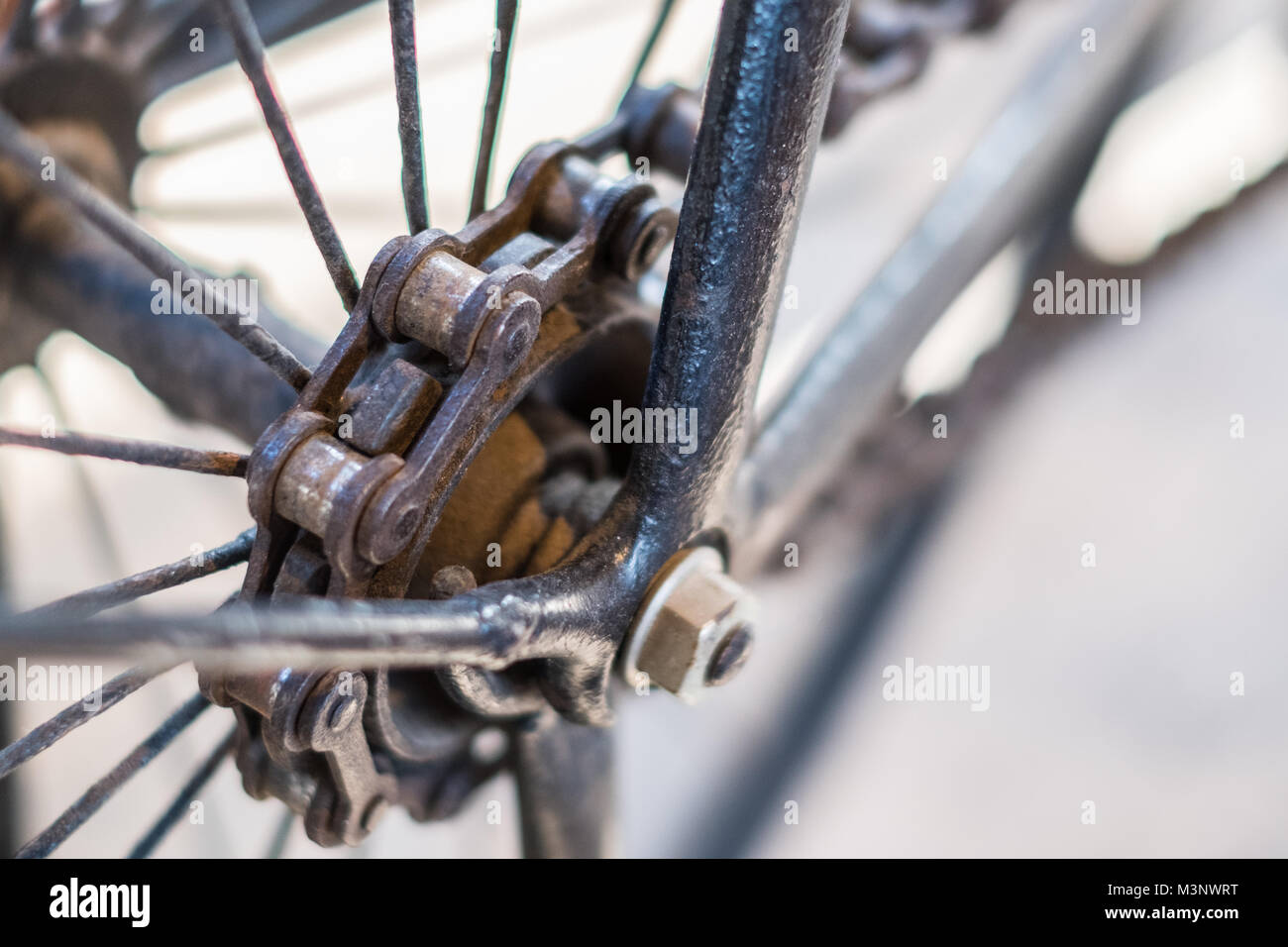 Chaîne de bicyclette, macro closeup of old chaîne de bicyclette - Banque D'Images