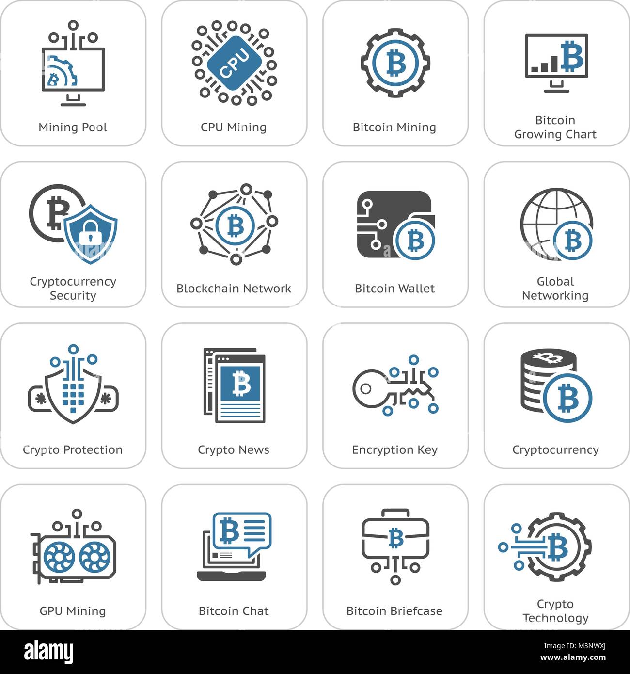 Blockchain Cryptocurrency Bitcoin et icônes. Illustration de Vecteur