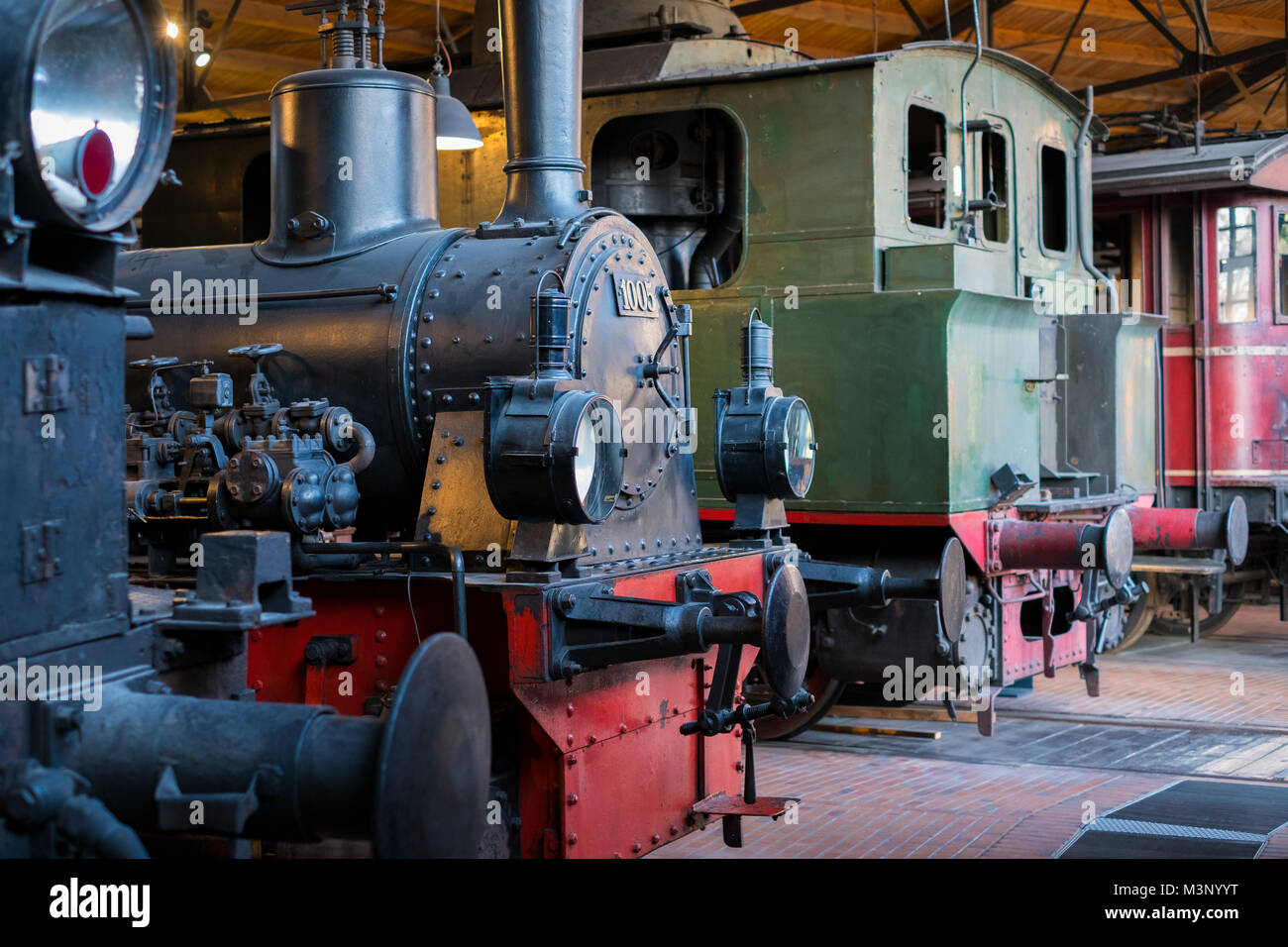 Berlin, Allemagne - Février, 2018 : Vieille locomotives à vapeur au Musée allemand de la technologie (Deutsche Technikmuseum Berlin (DTMB)) Banque D'Images
