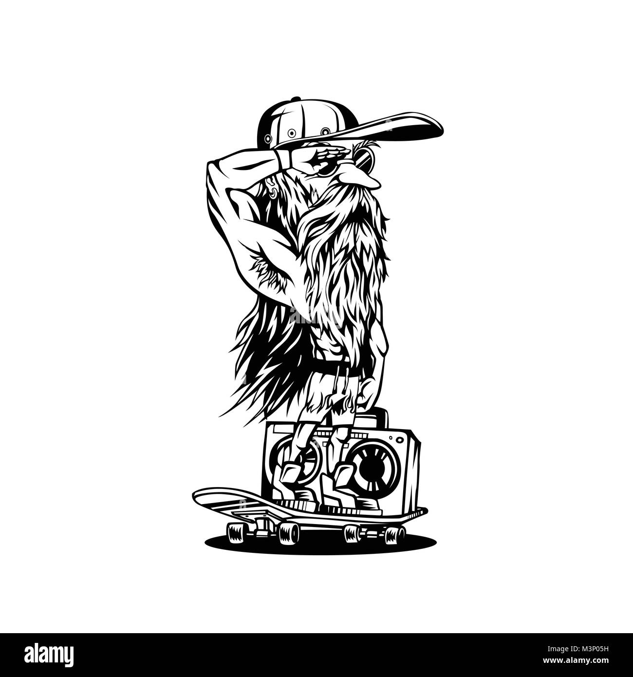 Hipster homme portant les cheveux longs, barbe et moustache, élégant, vector illustration Illustration de Vecteur