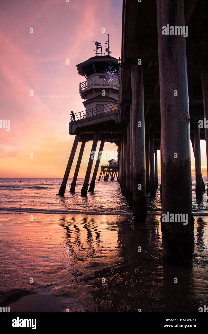 Huntington Beach Pier Sunset Banque D'Images