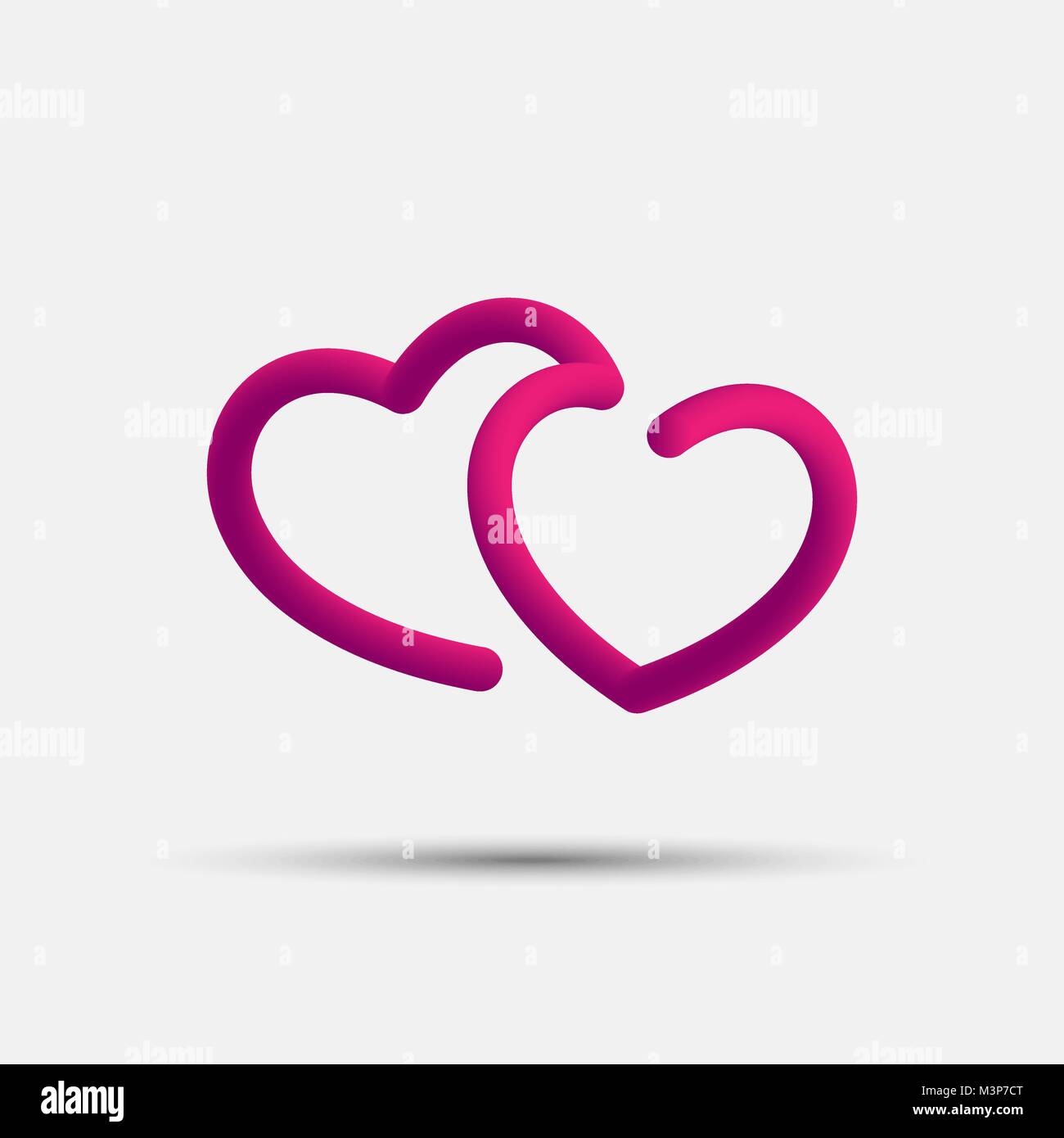 Deux coeurs entrelacés superposée sur l'icône de la ligne créative. Symbole de l'amour. Le jour de la Saint-Valentin. Liquide vecteur mode icône de cœur 3d, logo, emblème ou signe Illustration de Vecteur