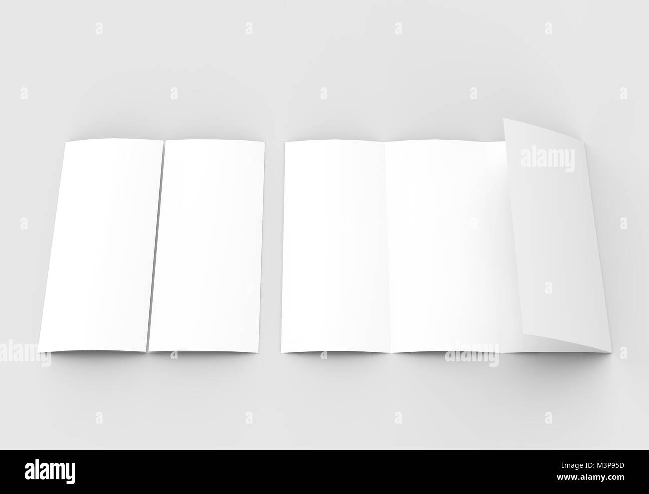 Quatre plié - 4 fois - maquette brochure vertical isolé sur fond gris doux. Illustration 3D Banque D'Images