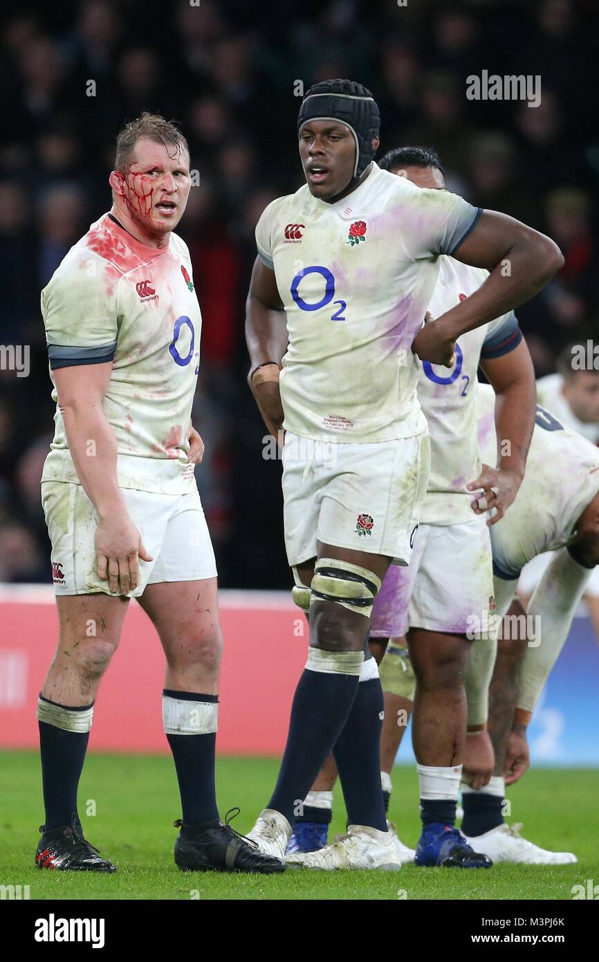 Dylan Hartley & Maro Itoje Angleterre V Pays de Galles Angleterre V Pays de Galles, Nat West 6 Nations Twickenham, Londres, Angleterre 10 février 2018 Allstar Crédit : photo library/Alamy Live News Banque D'Images