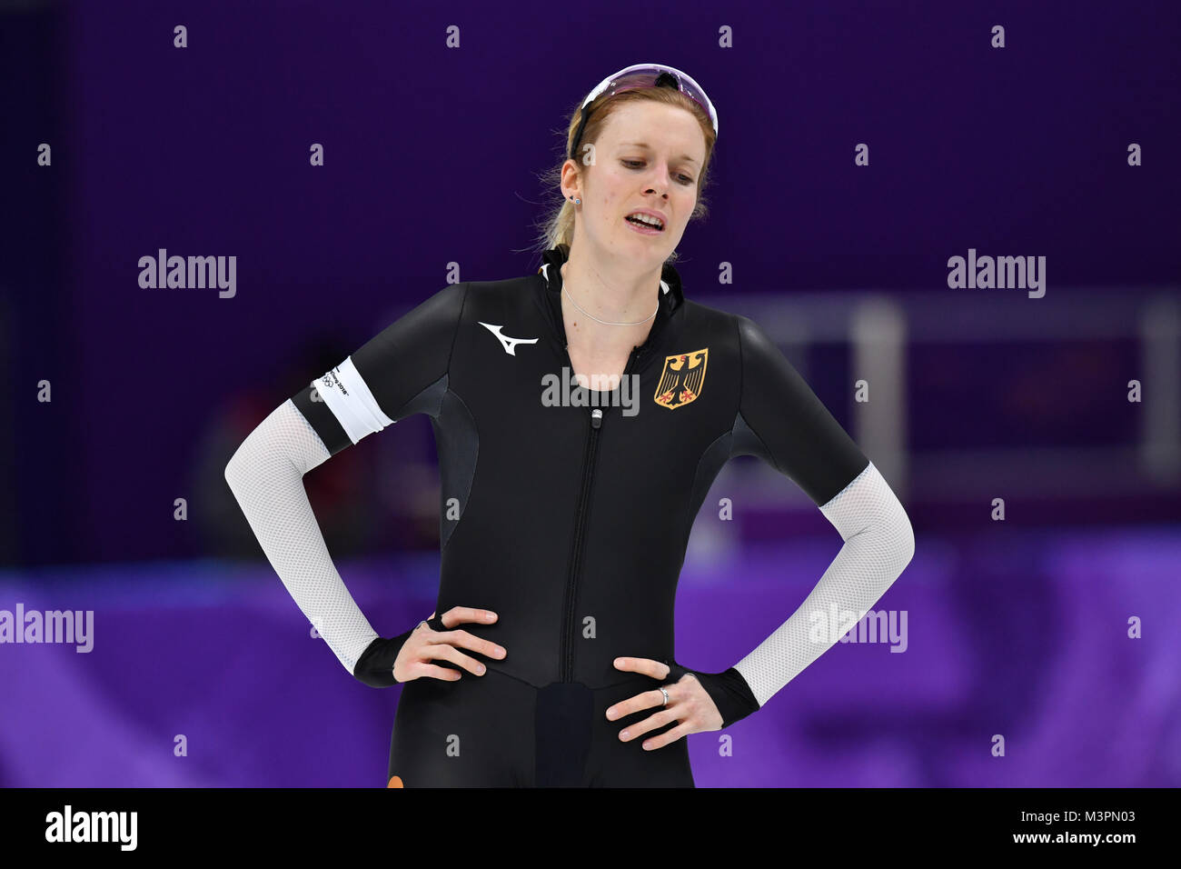 Gangneung, Corée du Sud. 12 Février, 2018. L'Allemagne Roxanne Dufter après le 1500m en patinage de vitesse des Jeux Olympiques d'hiver à l'ovale à Gangneung Gangneung, Corée du Sud, 12 février 2018. Crédit : Peter Kneffel/dpa/Alamy Live News Banque D'Images