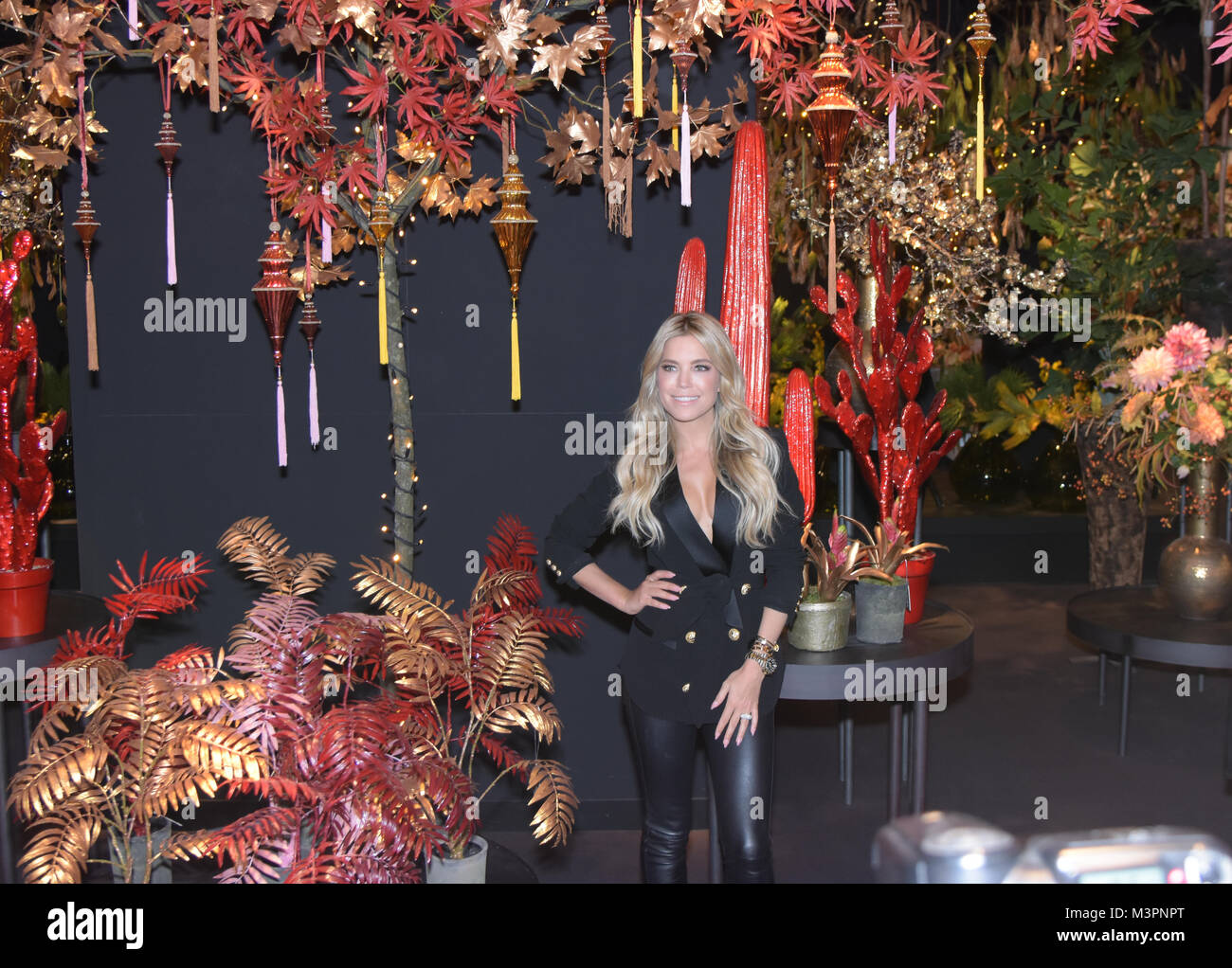 Francfort, Allemagne. 12 Février, 2018. AMBIENTE : Modèle Sylvie Meis (* 1978) visite l'AMBIENTE 2018 Foire des biens de consommation dans la région de Frankfurt am Main. Les Pays-Bas sont l'invité d'honneur de la foire cette année Crédit : Markus Wissmann/Alamy Live News Banque D'Images
