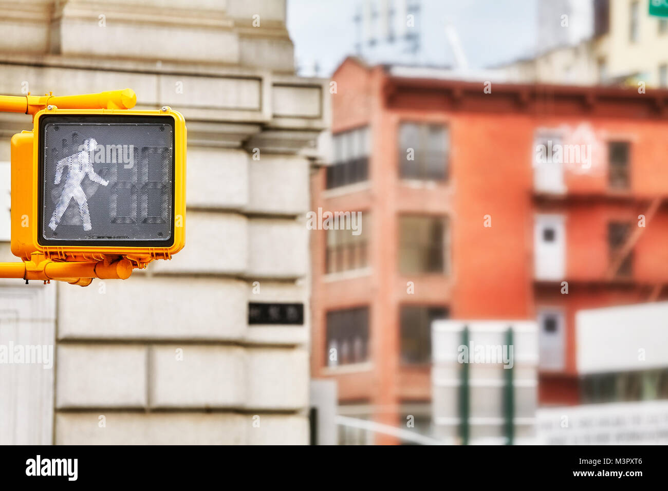 Close up photo d'une promenade piétonnière signal, selective focus, New York City, USA. Banque D'Images