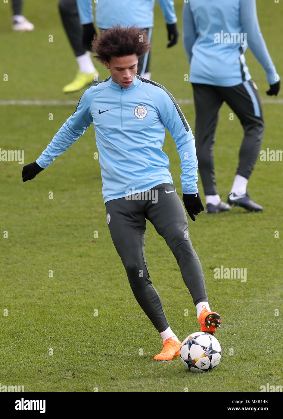 Manchester City's Leroy Sane pendant la séance de formation à l'Académie de football de la ville, Manchester. ASSOCIATION DE PRESSE Photo. Photo date : lundi 12 février 2018. Voir l'ACTIVITÉ DE SOCCER histoire Man City. Crédit photo doit se lire : Martin Rickett/PA Wire Banque D'Images