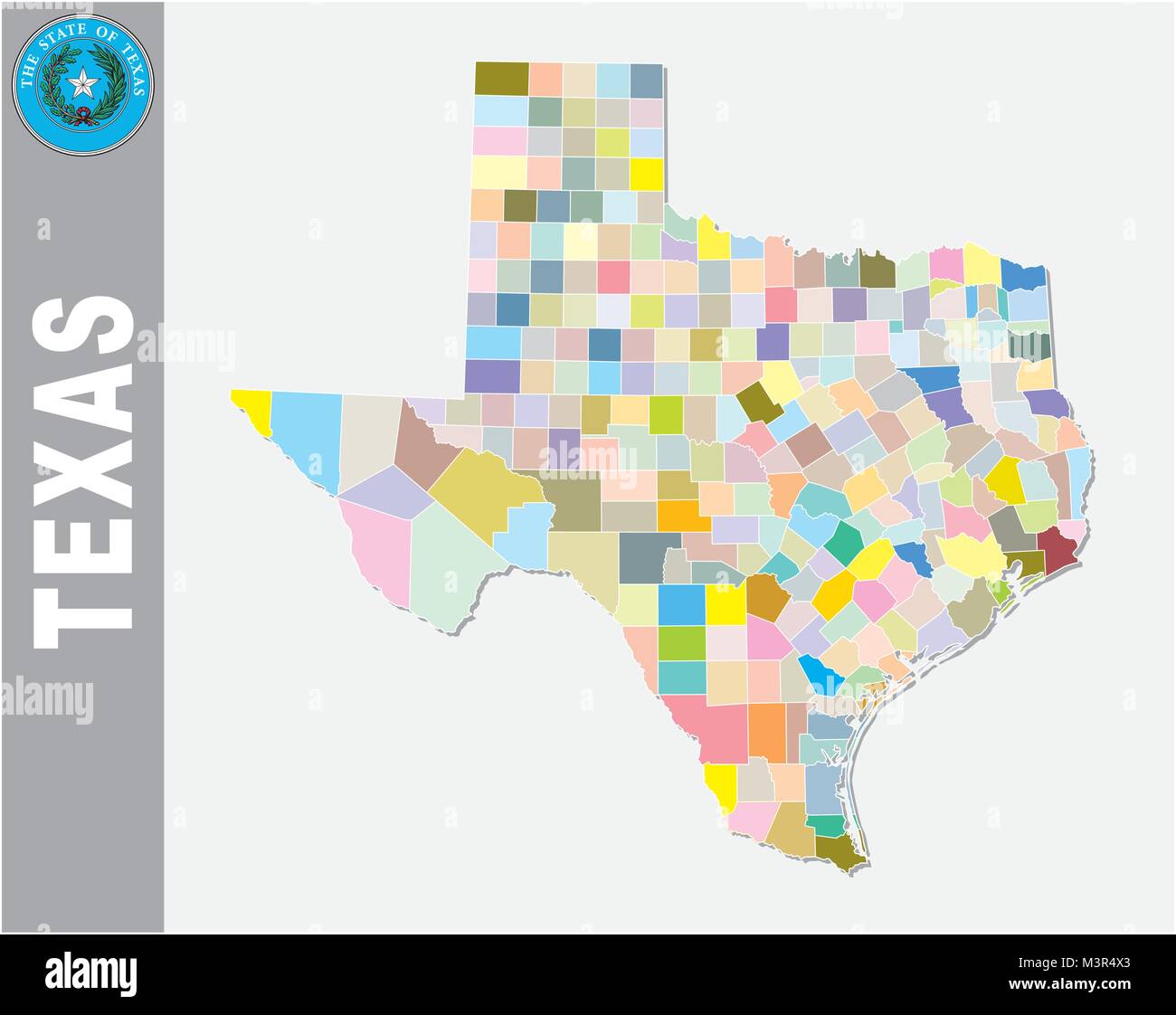 Politique et administrative de couleur carte vectorielle de l'Etat fédéral américain texas avec joint Illustration de Vecteur