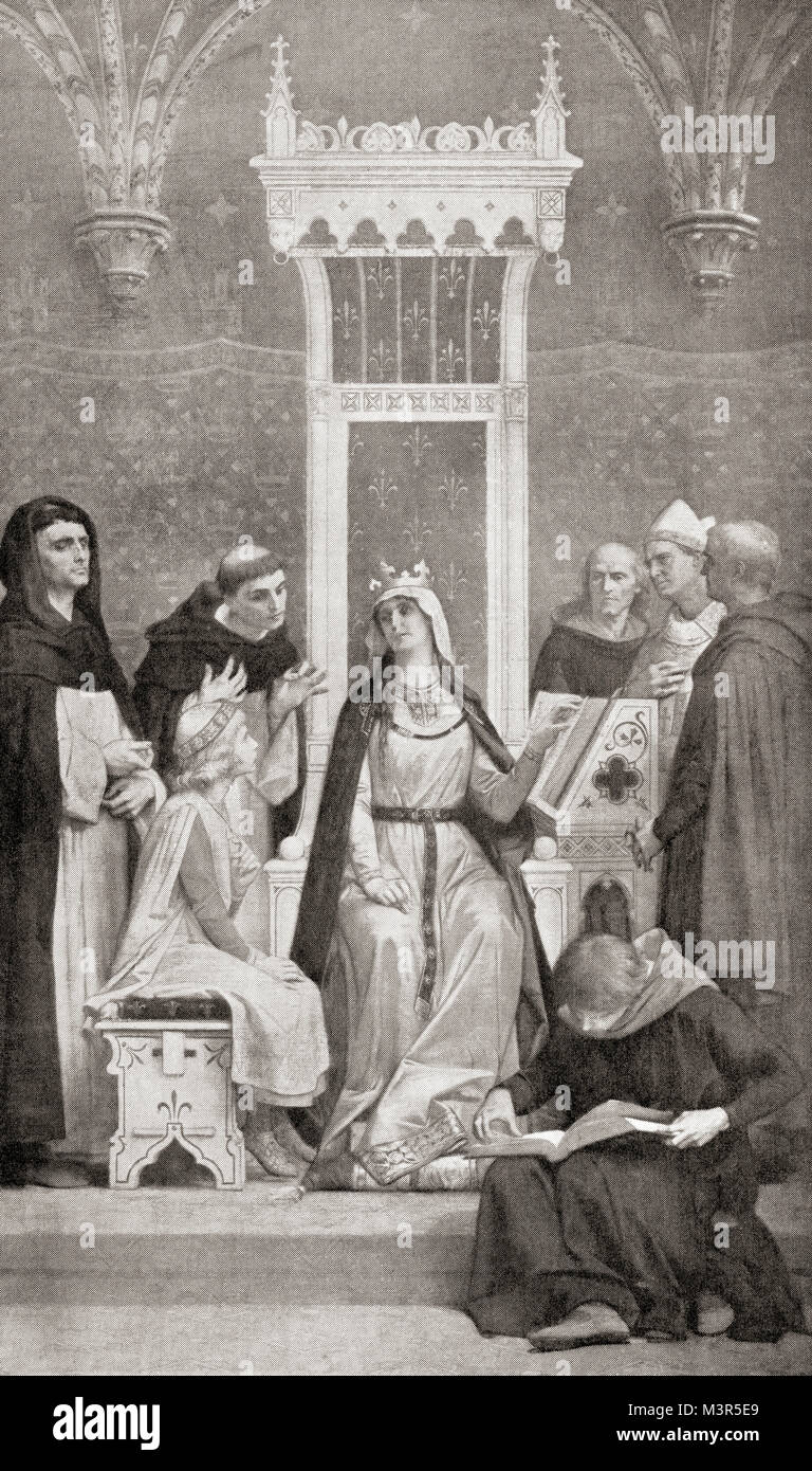 L'enfance de Saint Louis. Après la mort de son père alors que Louis était encore enfant, il a reçu une éducation stricte de sa mère et de ses conseillers de bureau. Louis IX, 1214 - 1270, alias Saint Louis. Roi de France et d'un saint canonisé. L'histoire de Hutchinson de l'ONU, publié en 1915. Banque D'Images