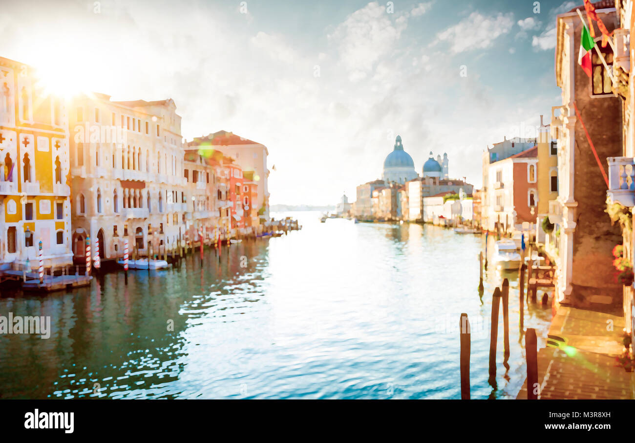 Panorama du Grand Canal à Venise, Italie - filtre à peinture numérique Banque D'Images