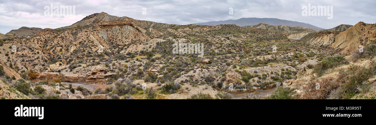 Panorama de la désert de Tabernas, Andalousie, Espagne Banque D'Images