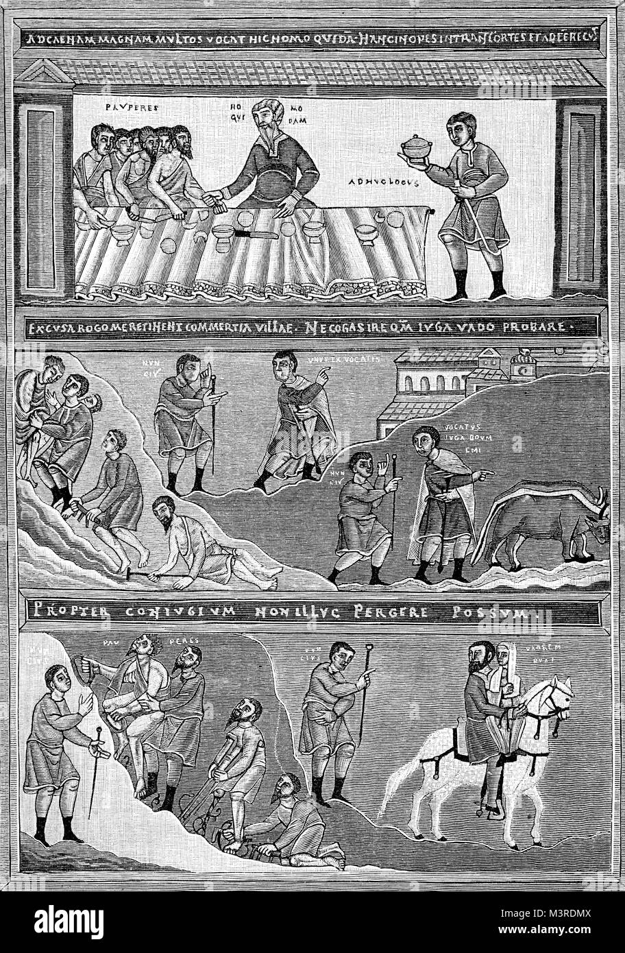 De l'époque médiévale miniature livre évangile ende X siècle avec des inscriptions en latin Banque D'Images