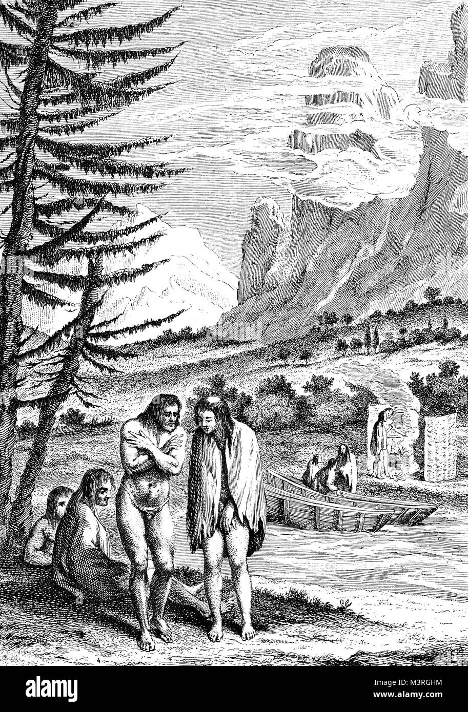 Portrait de personnes originaire de Patagonie, l'Amérique du Sud, l'année 1754 gravure Banque D'Images