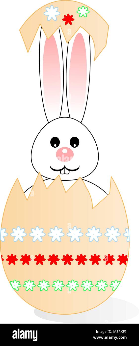 Lapin de Pâques rose blanche avec les oreilles et le nez dans l', peint avec des fleurs colorées dans les chaînes de lumière bleu, vert et rouge. Illustration de Vecteur