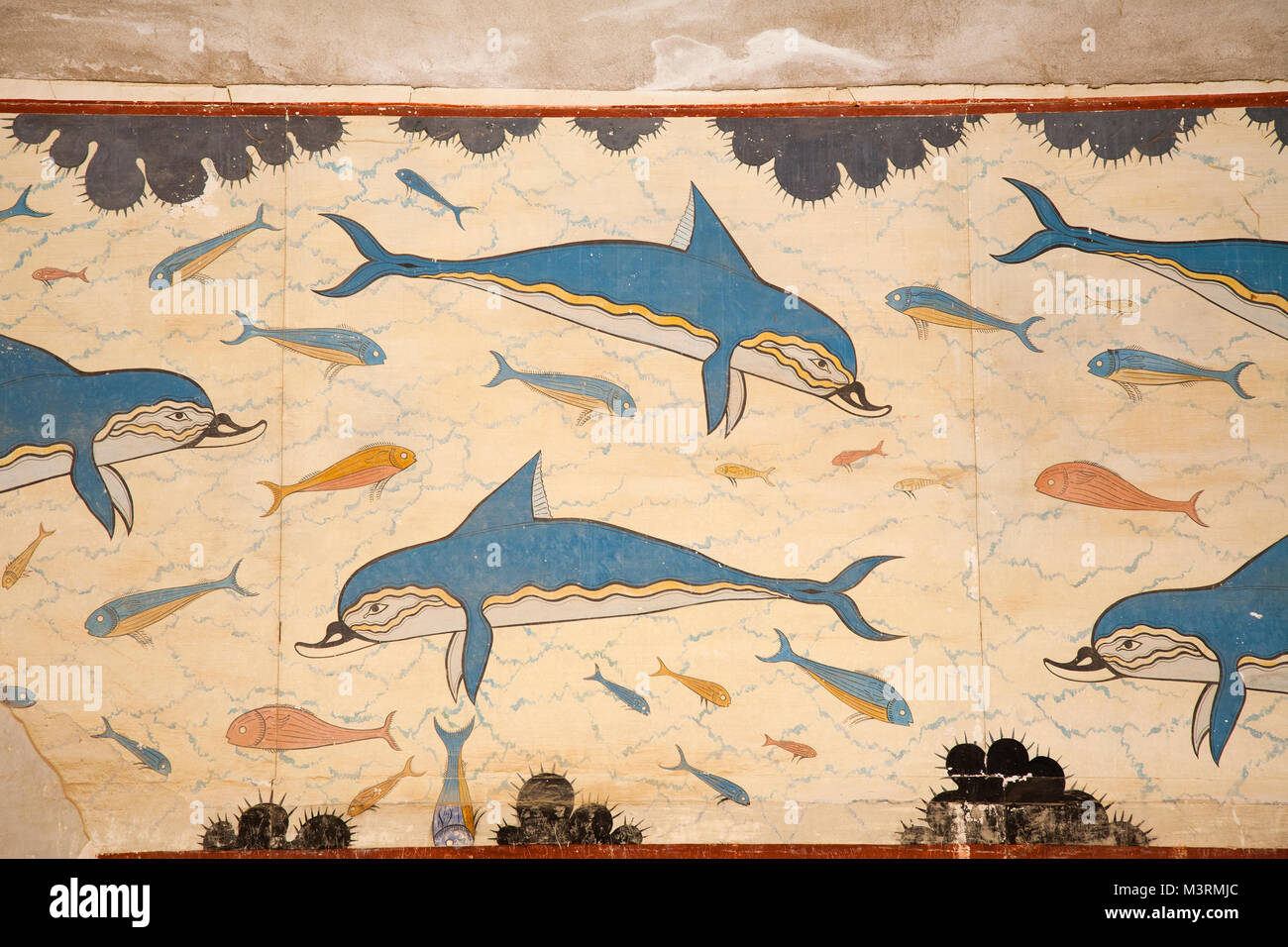 Fresque des dauphins, Reine Megaron, Knossos Palace site archéologique, l'île de Crète, Grèce, Europe Banque D'Images