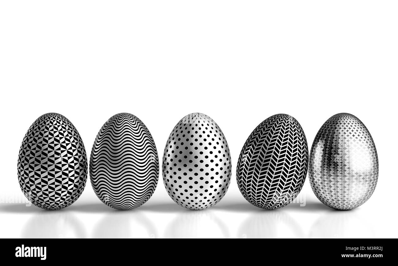 Oeufs de Pâques décorés de l'argent de l'image de rendu 3D Banque D'Images
