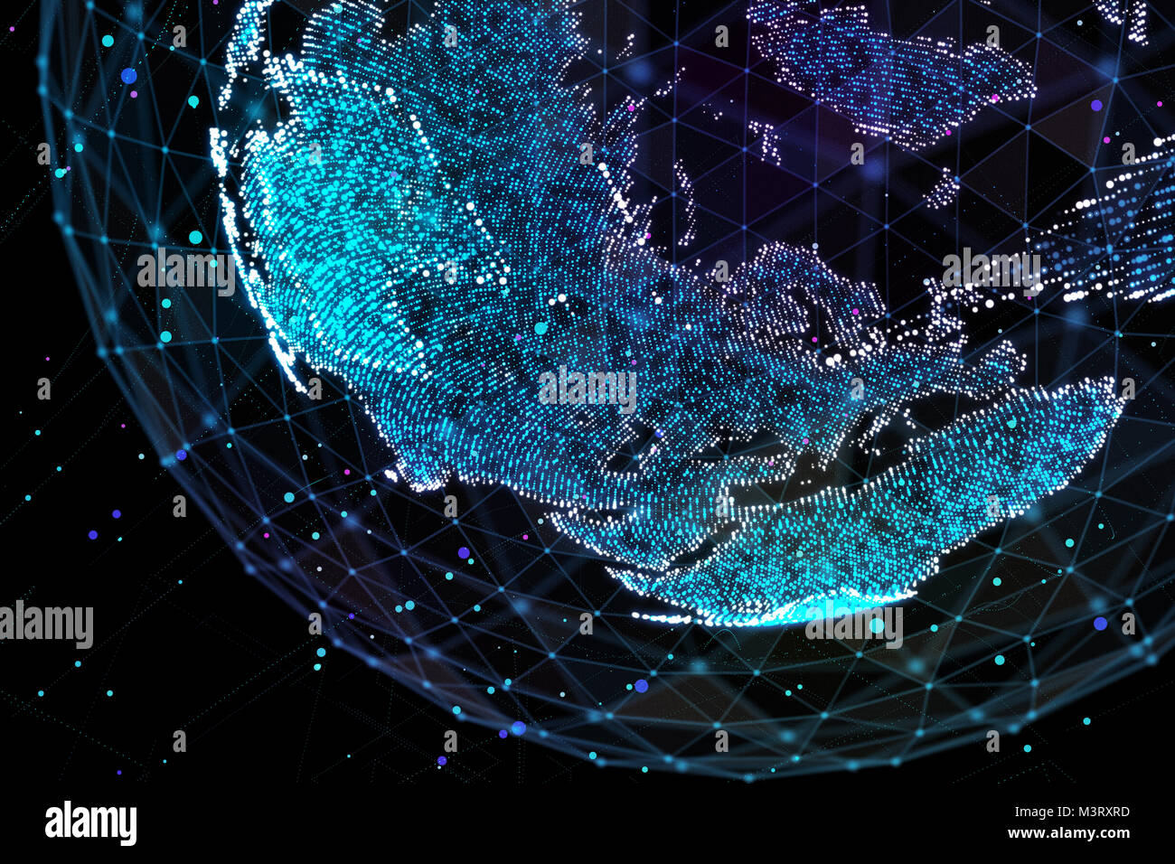La communication des personnes dans un réseau social sans limites. Les lignes de connexion autour de Earth Globe.Le concept de réseau social. 3d illustration. Banque D'Images