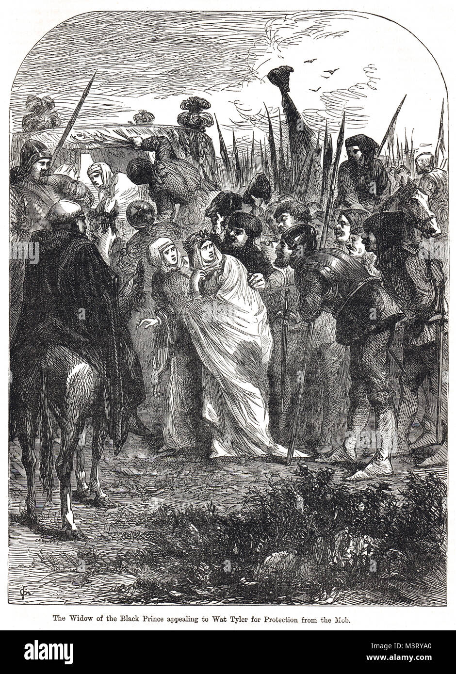 Jeanne de Kent, veuve du Prince Noir, faisant appel à Wat Tyler, demandant la protection de la foule pendant la révolte des paysans, 1381 Banque D'Images