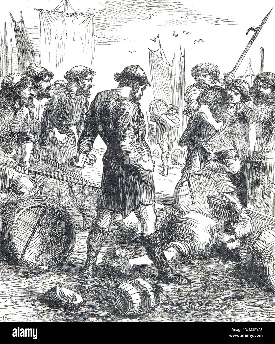 English & Norman marins combats, Bayonne, France, 1292, origine de la guerre entre l'Angleterre et la France Banque D'Images
