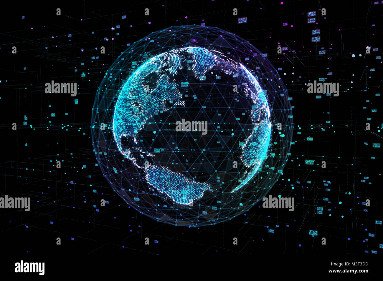 La communication des personnes dans un réseau social sans limites. Les lignes de connexion autour de Earth Globe.Le concept de réseau social. 3d illustration. Banque D'Images