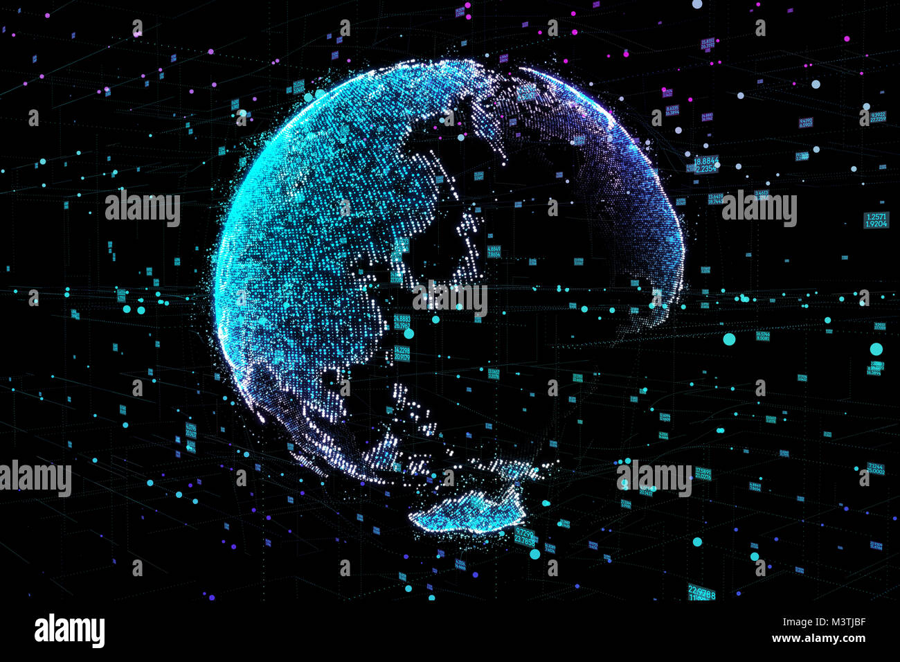 La communication des personnes dans un réseau social sans limites. Les lignes de connexion autour de Earth Globe.Le concept de réseau social. 3d illustration. Banque D'Images