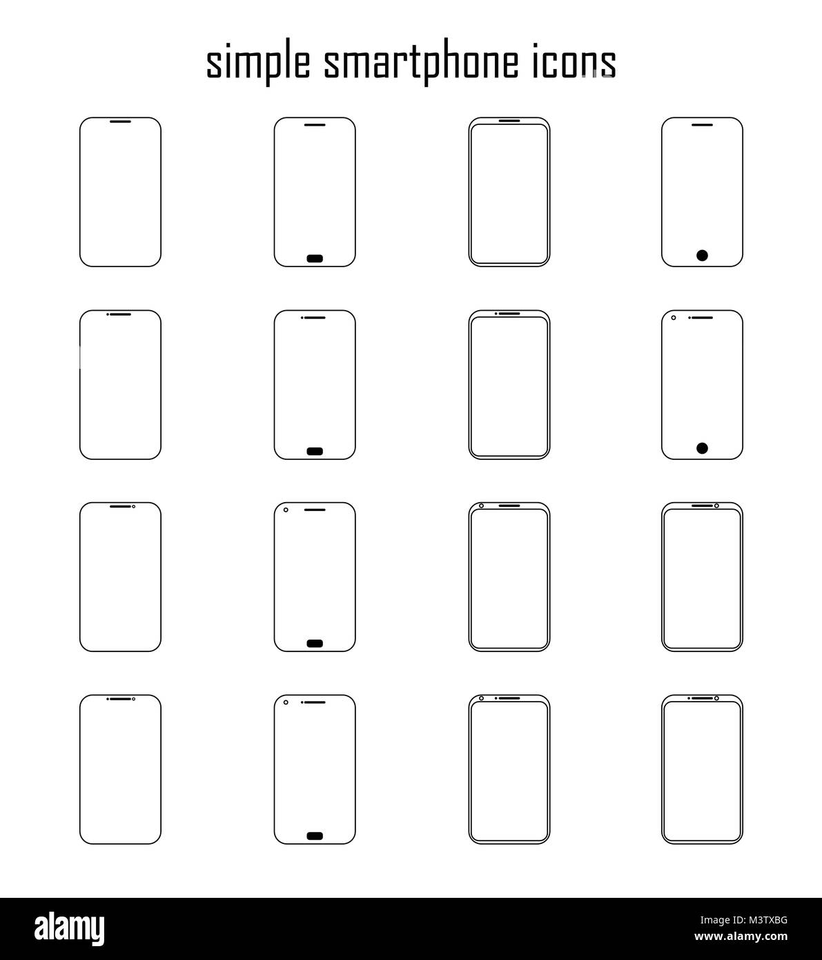 Icônes avec différents modèles de smartphone Illustration de Vecteur