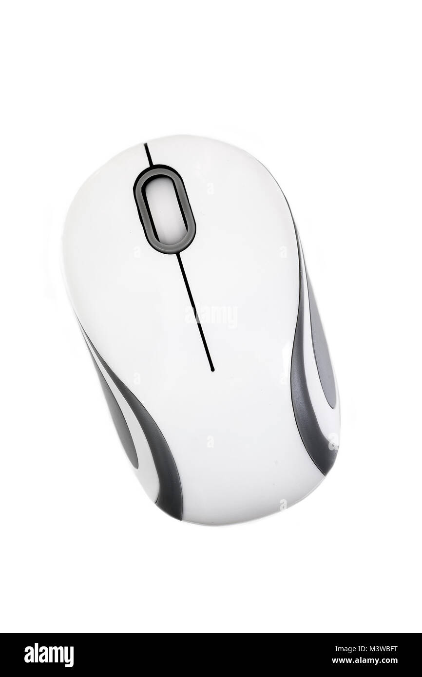 Whitzband sans fil gris souris ordinateur isolé sur fond blanc Banque D'Images