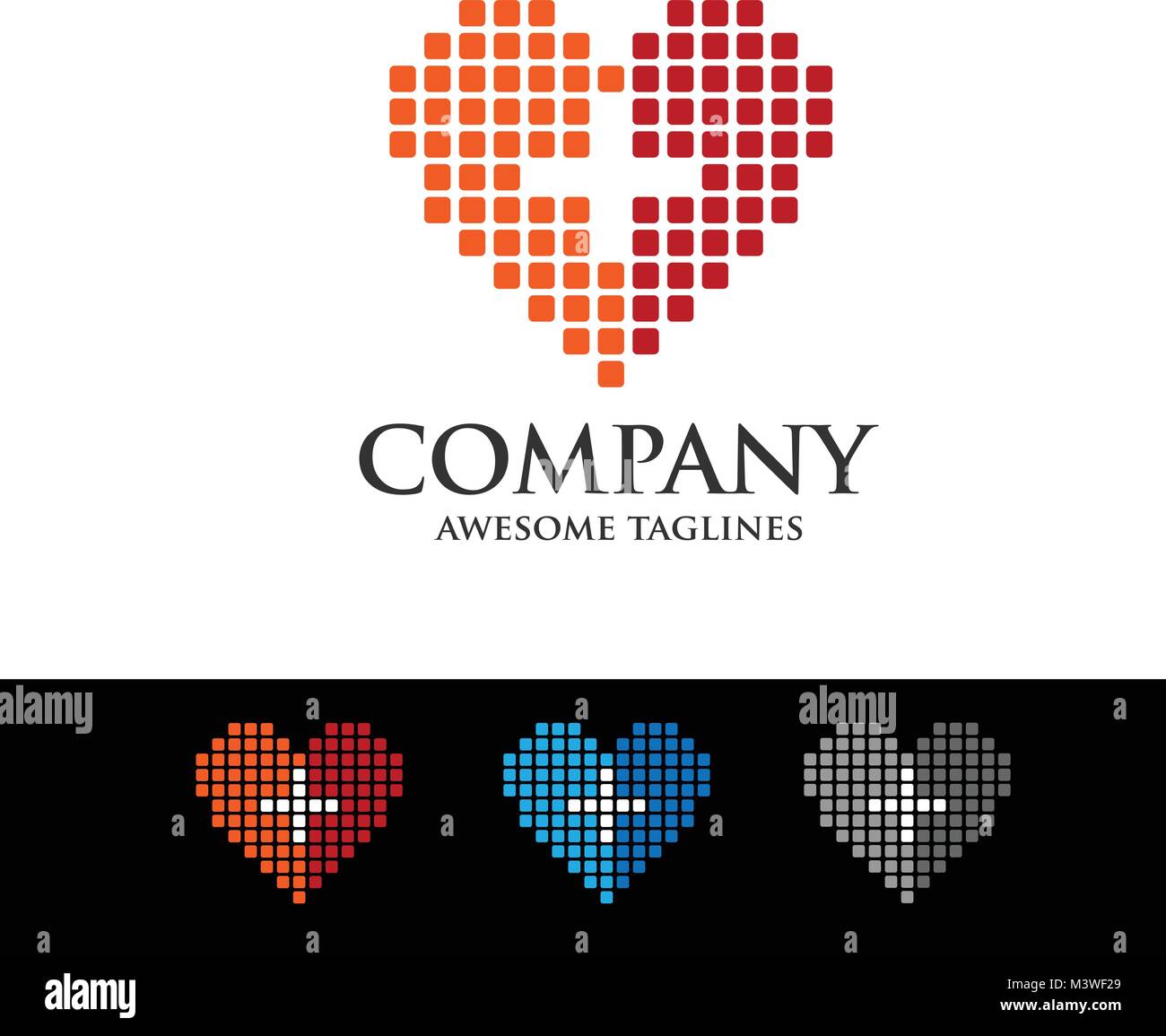 Concept moderne de soins de santé et médicaux des icônes avec logo amour pixel Illustration de Vecteur